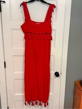 ANTONIO MELANI Red Tassel-Trim Maxi Sundress